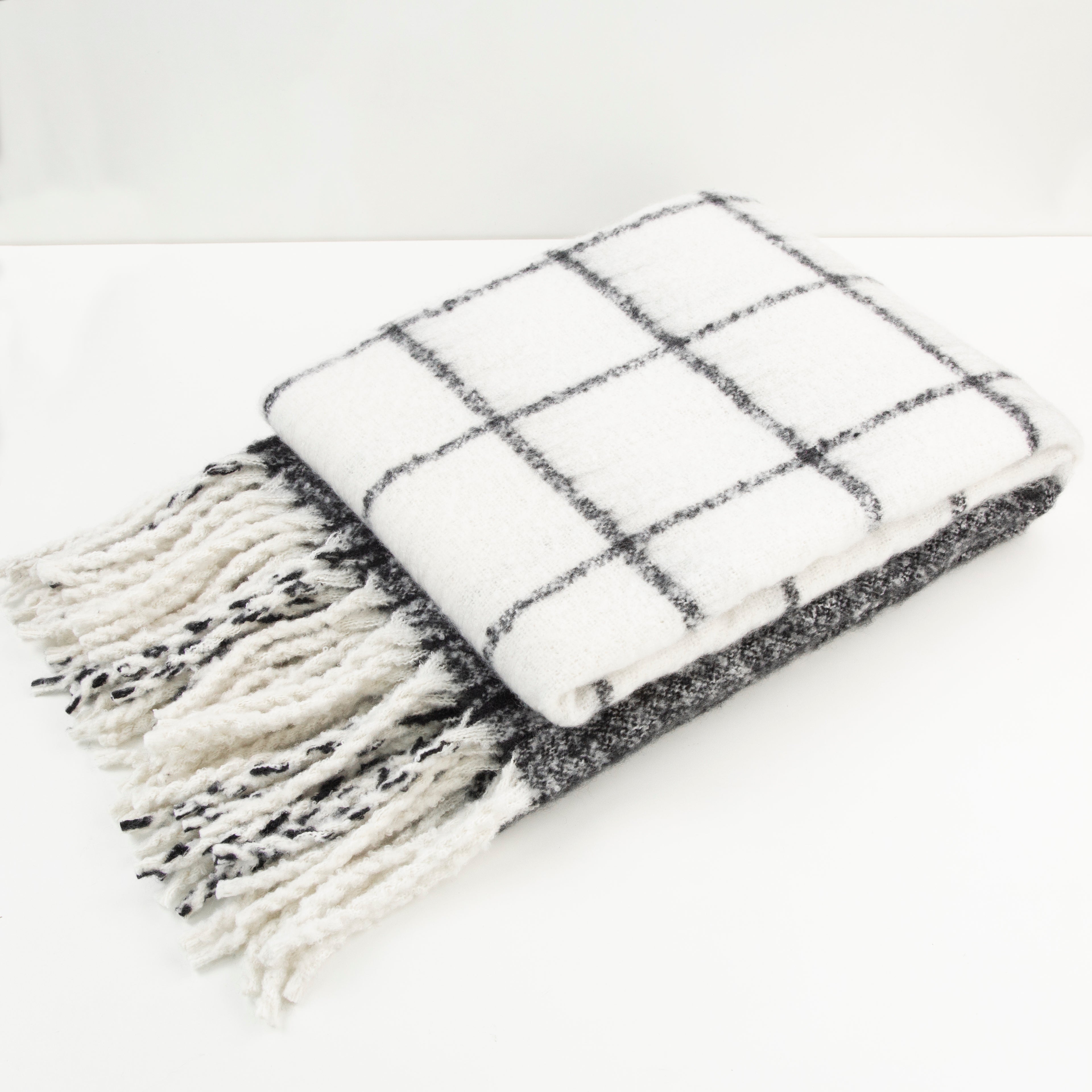 Malini Malmo Faux Mohair Check Black/Ivory White Throw